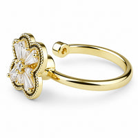 Spinning Flower Clover Ring Rotating Adjustable Fidget Ring Micro Zircon 1540