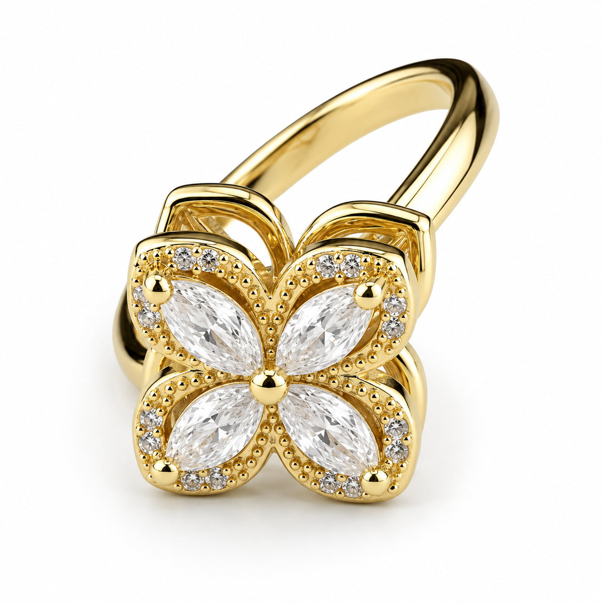 Elegant Rotatable Four Leaf Clover Spinner Ring Zirconia Adjustable 1522