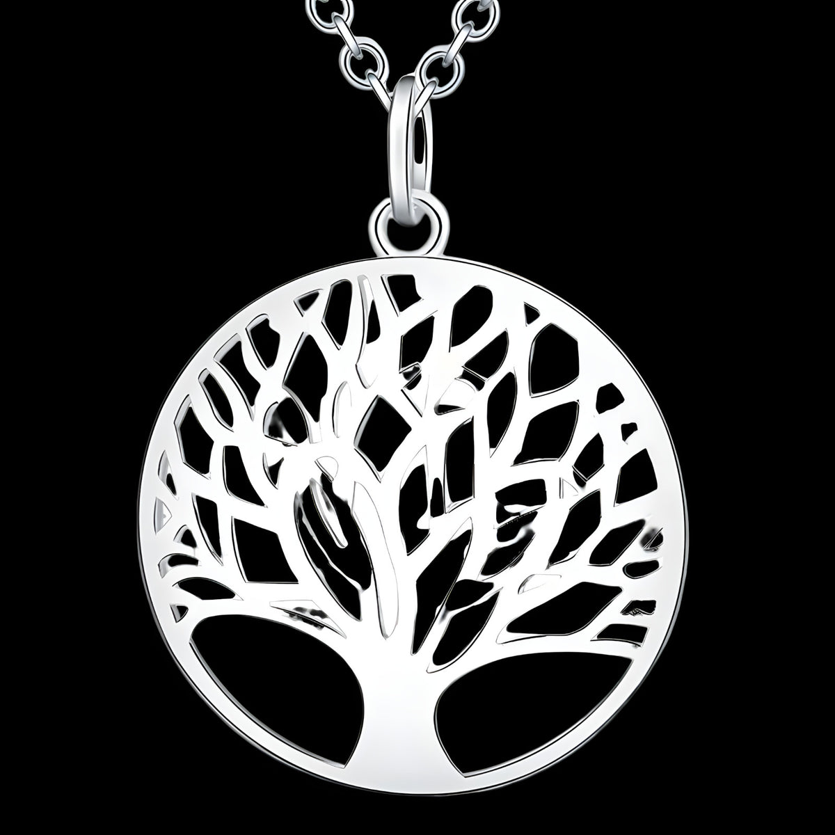 Stainless Steel Tree of Life Necklace for Women – Silver Round Pendant 1100