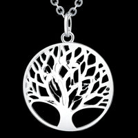 Stainless Steel Tree of Life Necklace for Women – Silver Round Pendant 1100