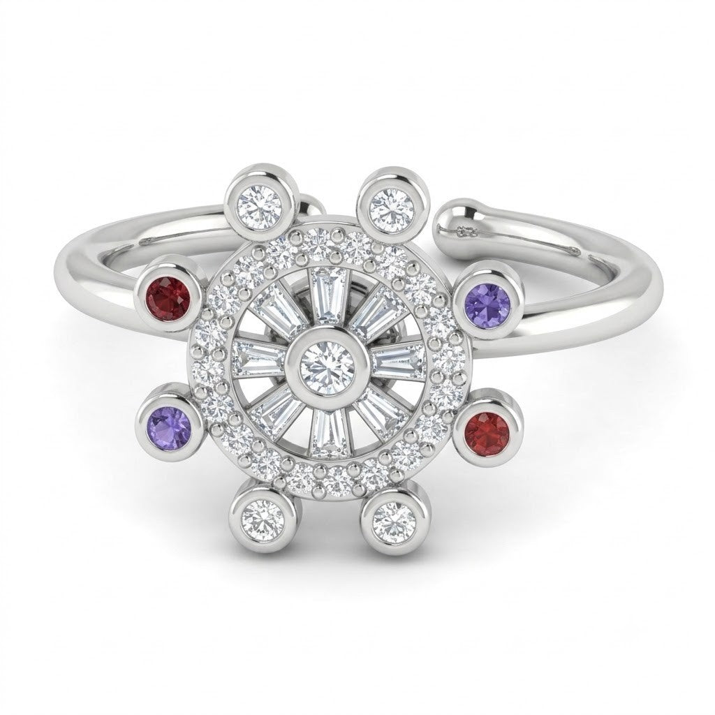 Rotatable Spin Ring Multicolour Floral Halo Spinner Ring Adjustable Open 1559