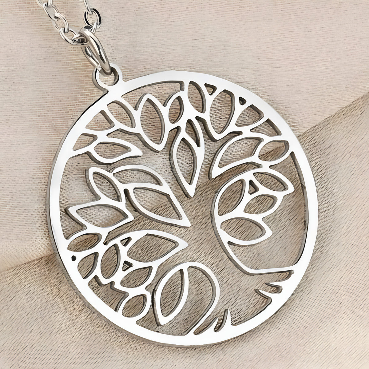 Tree of Life Necklace for Women Stainless Steel Round Pendant Link Chain 1098