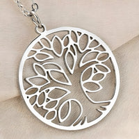 Tree of Life Necklace for Women Stainless Steel Round Pendant Link Chain 1098