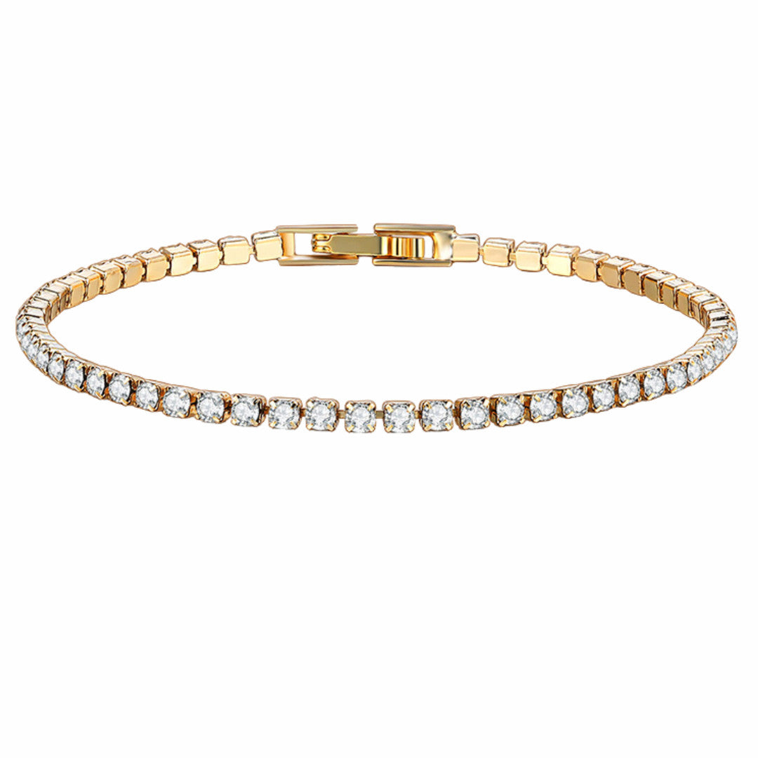 Yellow Gold Colour Tennis Bracelet For Women, 17cm Round Clear Zircon Stone B336