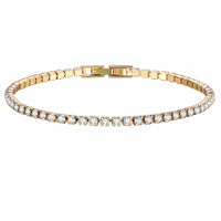 Yellow Gold Colour Tennis Bracelet For Women, 17cm Round Clear Zircon Stone B336