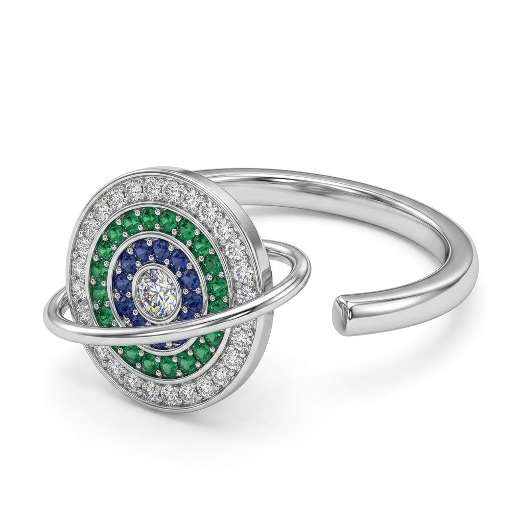 Rotatable Planet Saturn Spinner Ring Multi-Color Zircon Adjustable Fidget 1527