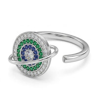 Rotatable Planet Saturn Spinner Ring Multi-Color Zircon Adjustable Fidget 1527