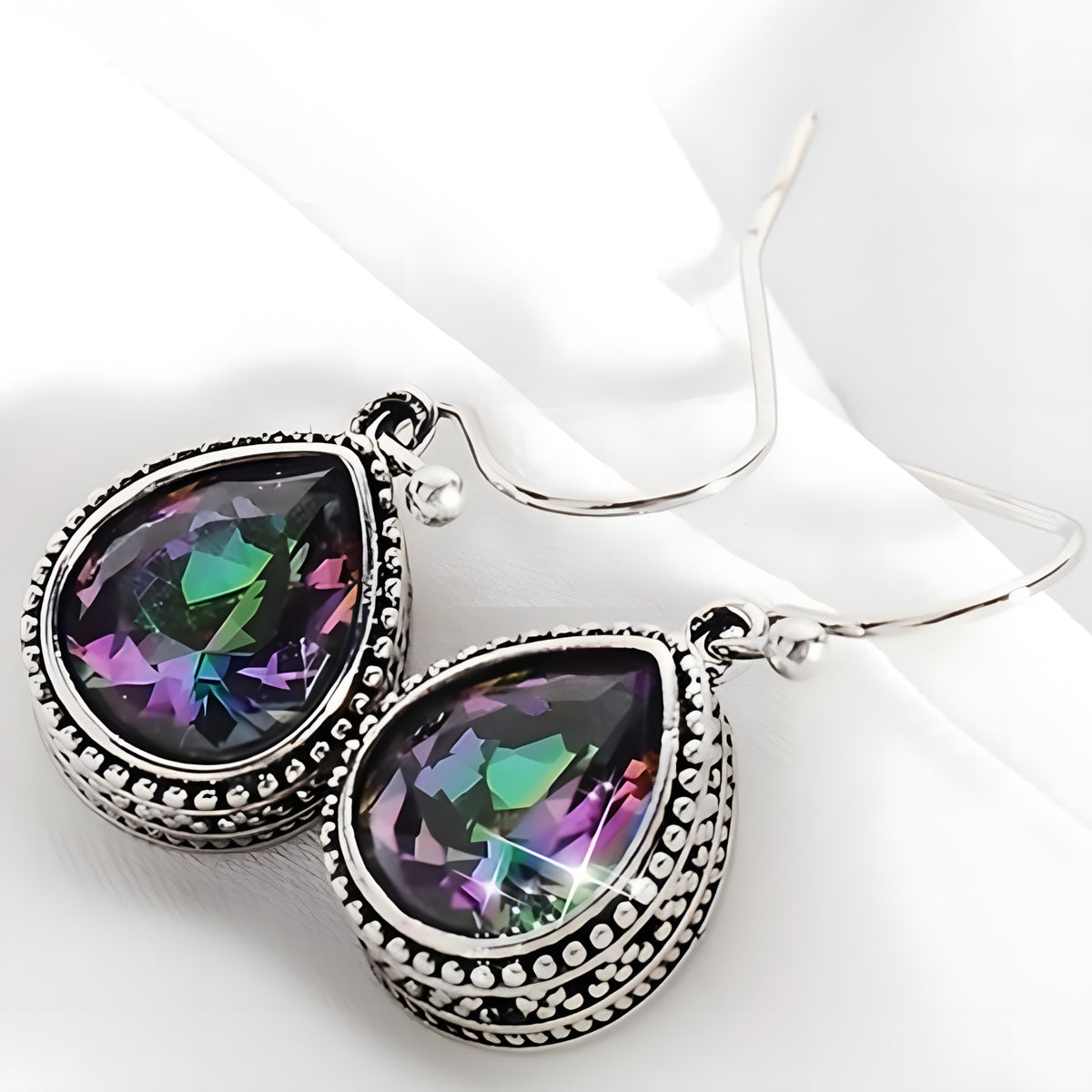 Bohemian Retro Dangle Earrings Women, Copper Alloy Cubic Zirconia Teardrop 551