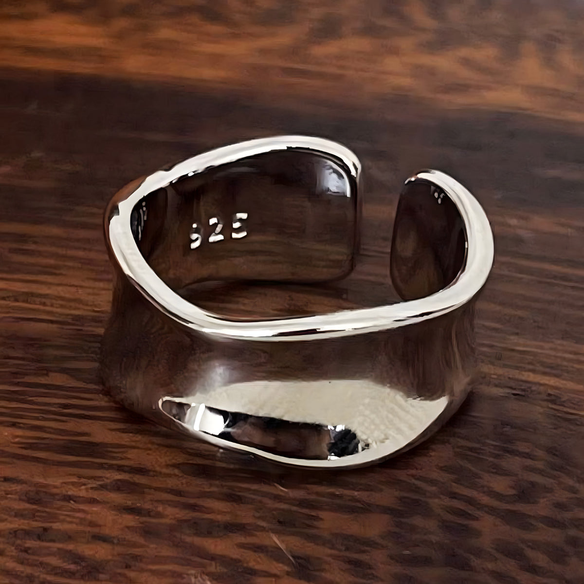 Adjustable Open Ring For Women Men, Silver Colour Wide Band Statement Ring B344