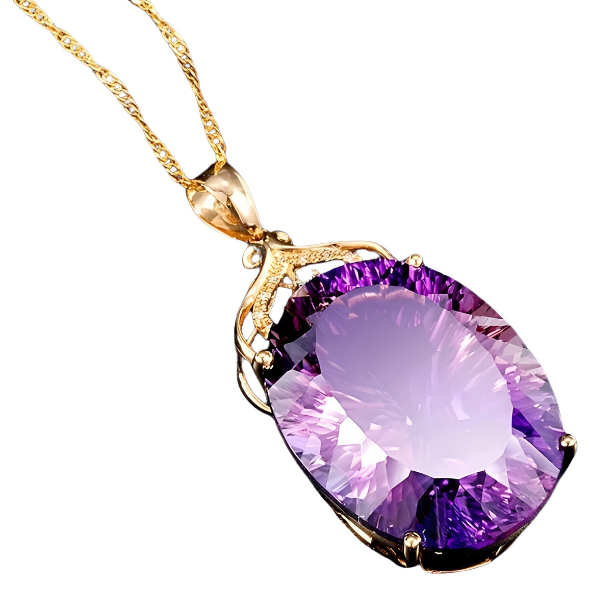 Goddess Queen Crown Necklace, Oval Water Drop Purple Crystal Pendant 552