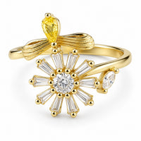 Elegant Rotatable Daisy Bee Spinner Ring Gold Plated Zircon Adjustable 1521