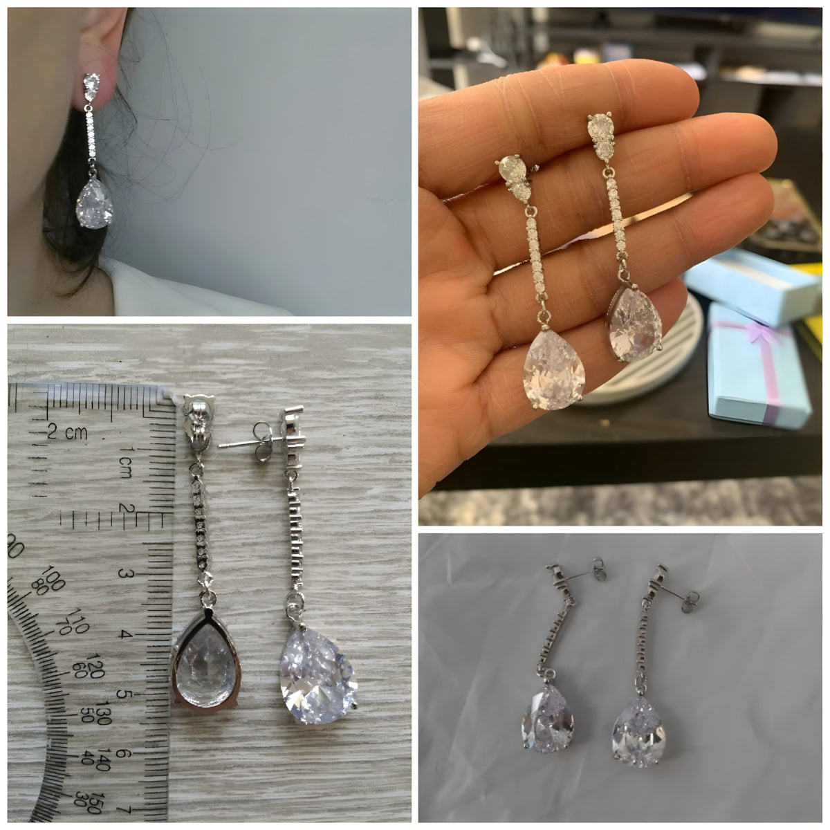 Luxury Women Long Hanging Earring with AAA Pear Cubic Zircon Simple Elegant 1858