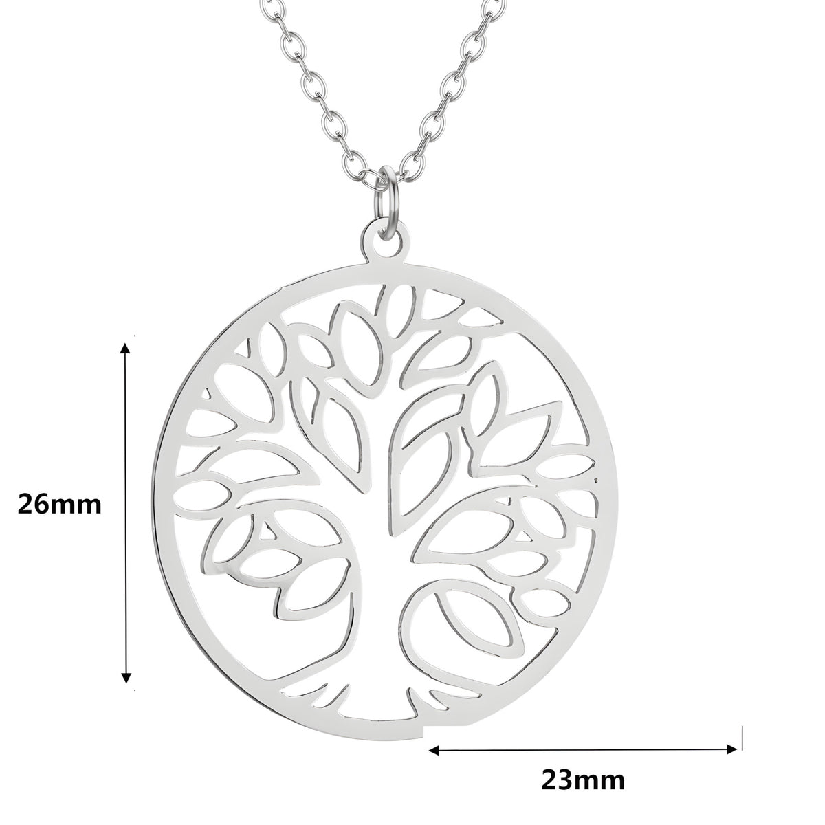Tree of Life Necklace for Women Stainless Steel Round Pendant Link Chain 1098