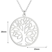 Tree of Life Necklace for Women Stainless Steel Round Pendant Link Chain 1098