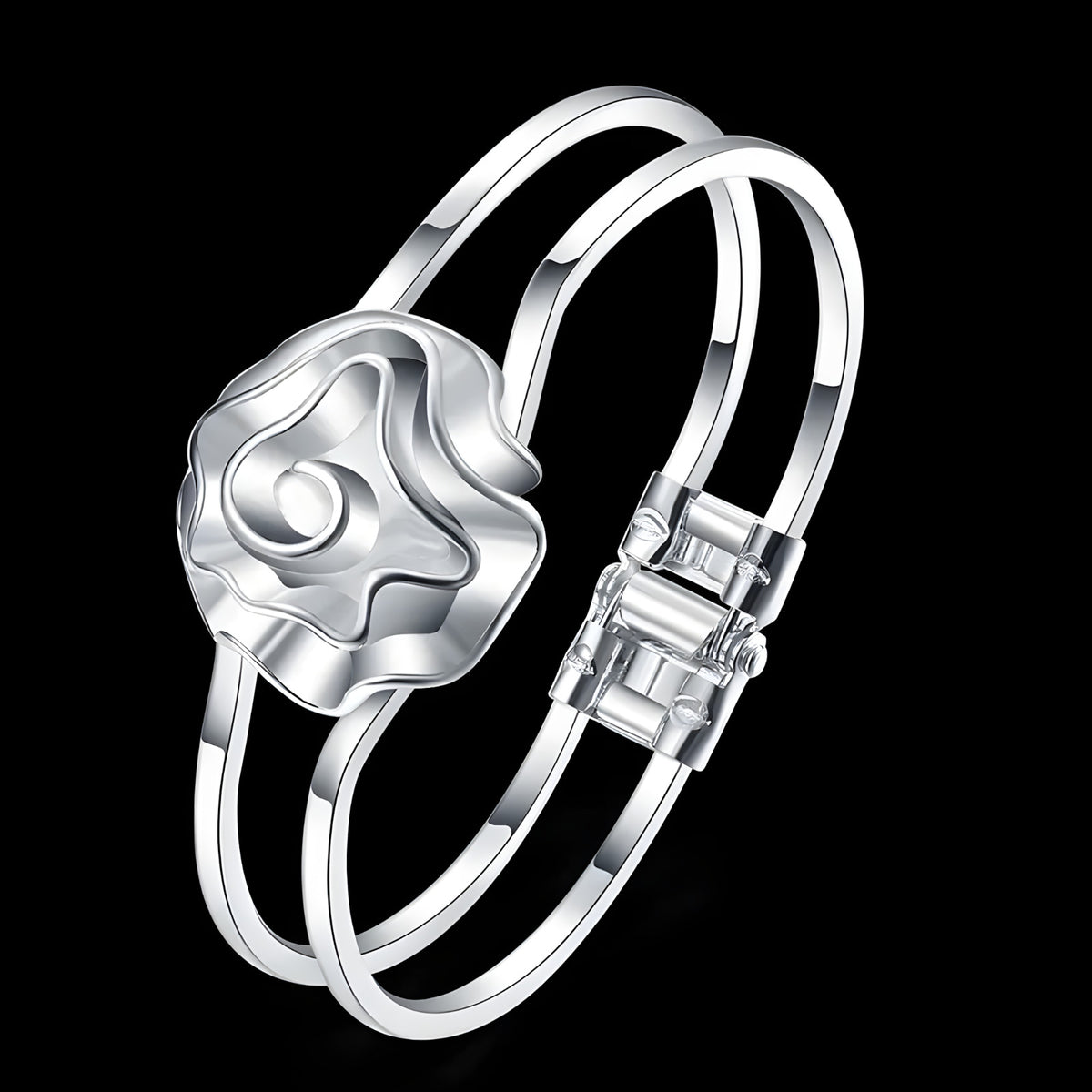 Unified Jewellery Abstract Rose Double Band Hinged Cuff Bracelet Women 1864
