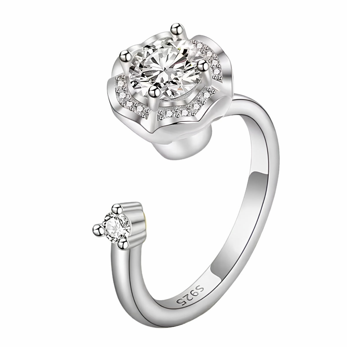 Floral Halo Spinner Ring Rotatable Adjustable Open Band Spinning Fidget 1570