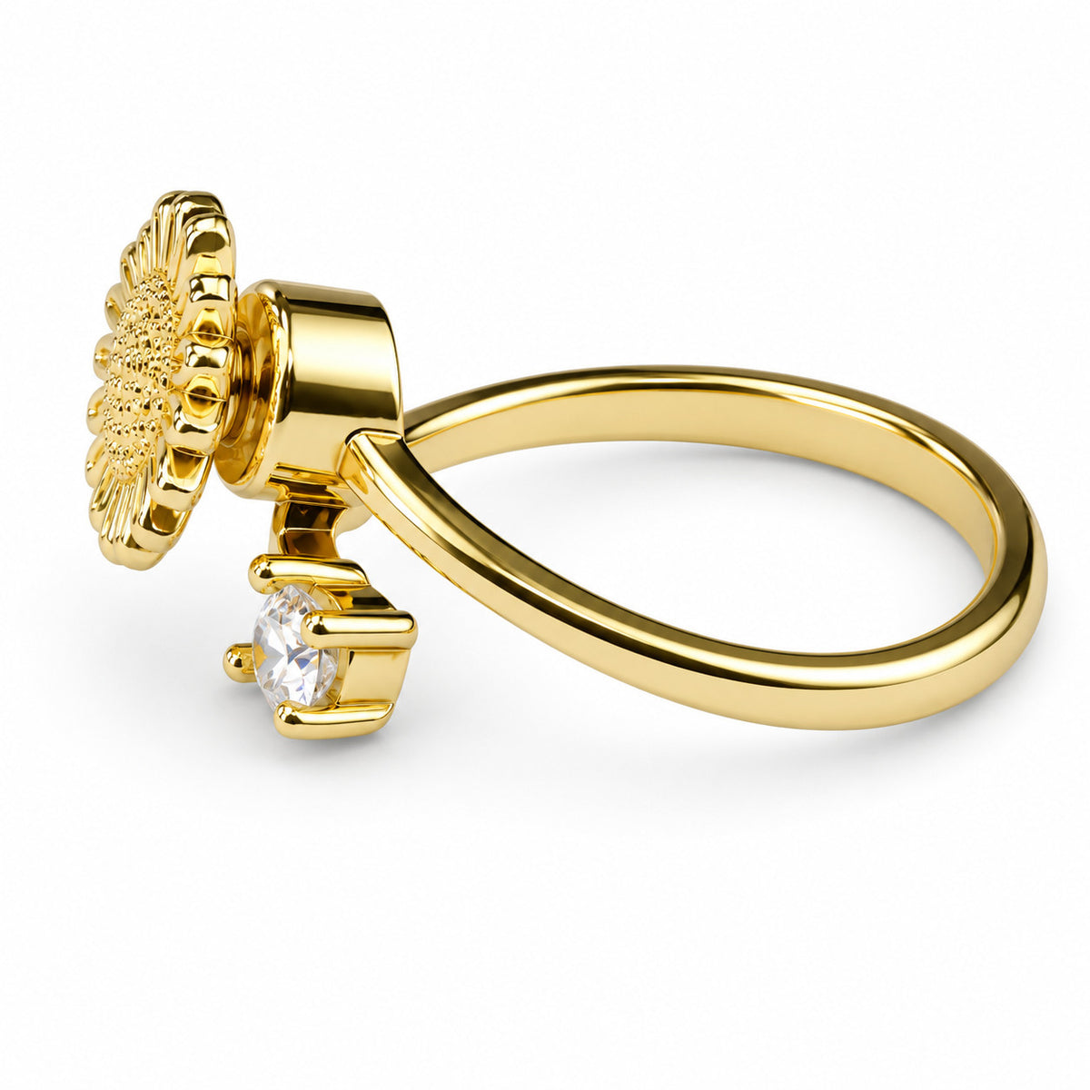 Sunflower Spinner Ring Rotatable Adjustable Open Ring Spinning Fidget Ring 1543