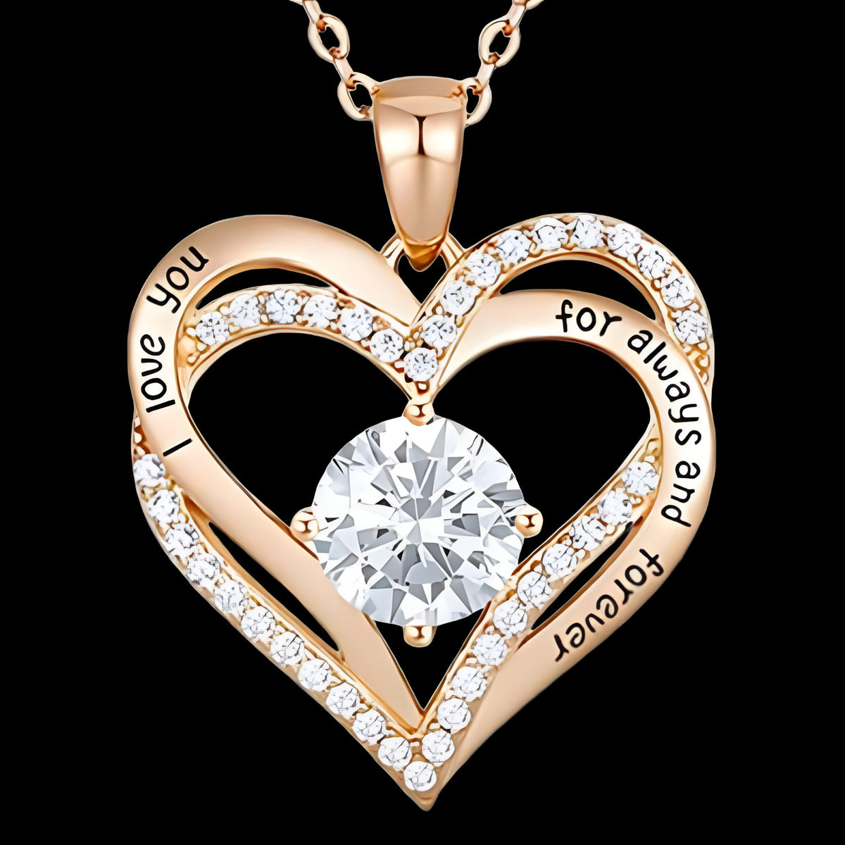 Rose Gold Heart Necklace For Women 14K Rose Gold-Tone Plated Crystal Clear B281