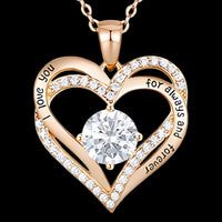 Rose Gold Heart Necklace For Women 14K Rose Gold-Tone Plated Crystal Clear B281