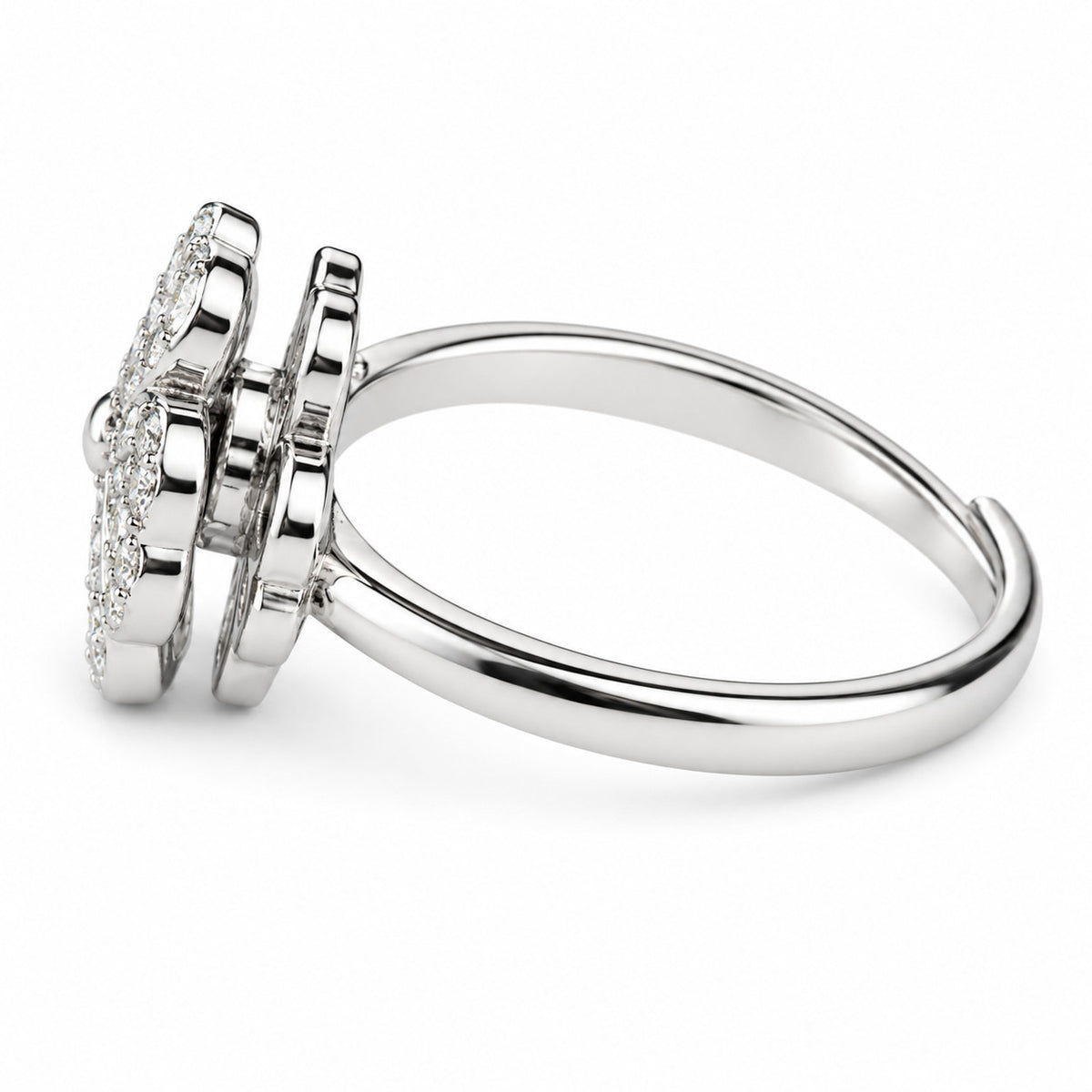 Rotatable Four-Leaf Clover Spinner Ring White Zircon Heart Petal Adjustable 1530