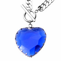 Royal Blue Heart Pendant Necklace 50cm Cuban Link Chain Toggle Clasp 1325