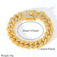 Gold Colour Cuban Link Bracelet For Women Men, Clear Rhinestone Pave Curb B329