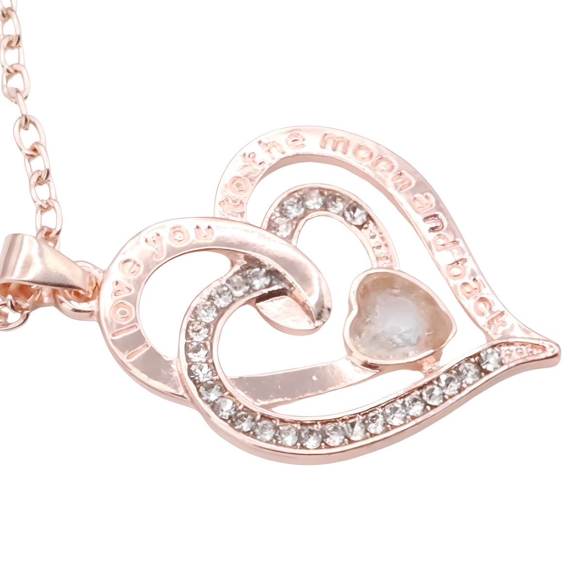 Heart Design Crystal Rhinestone Channel Zinc Alloy 18K Gold Plated Necklace B305