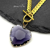 Purple Heart Pendant Necklace 40cm Statement Toggle Chain Clavicle Collar  1330