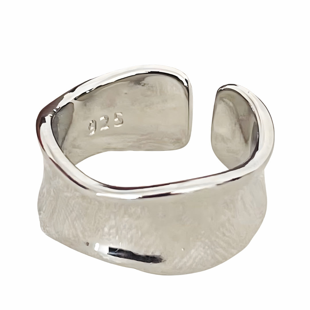 Adjustable Open Ring For Women Men, Silver Colour Wide Band Statement Ring B344