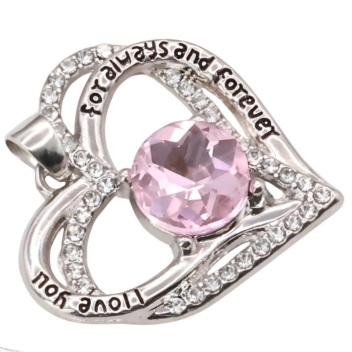 Heart Shaped Zircon Necklace For Women Stainless Steel Pendant Pink Stone B269