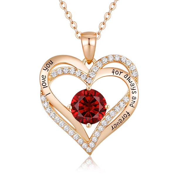 14K Gold Plated Stainless Steel Heart Pendant Necklace with Round Created B284