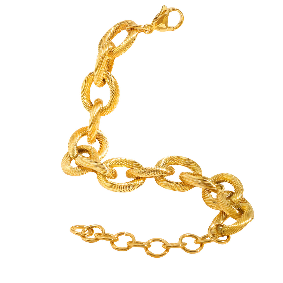 Gold Colour Chunky Link Bracelet Women, Luxury Textured Oval Chain Bracelet B330