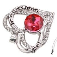 Garnet Ruby Red Zircon Heart Necklace For Women Rhodium-Plated Base Metal B274