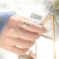 Adjustable Star Ring For Women, Silver Colour Open Cuff Ring, Rotatable B347