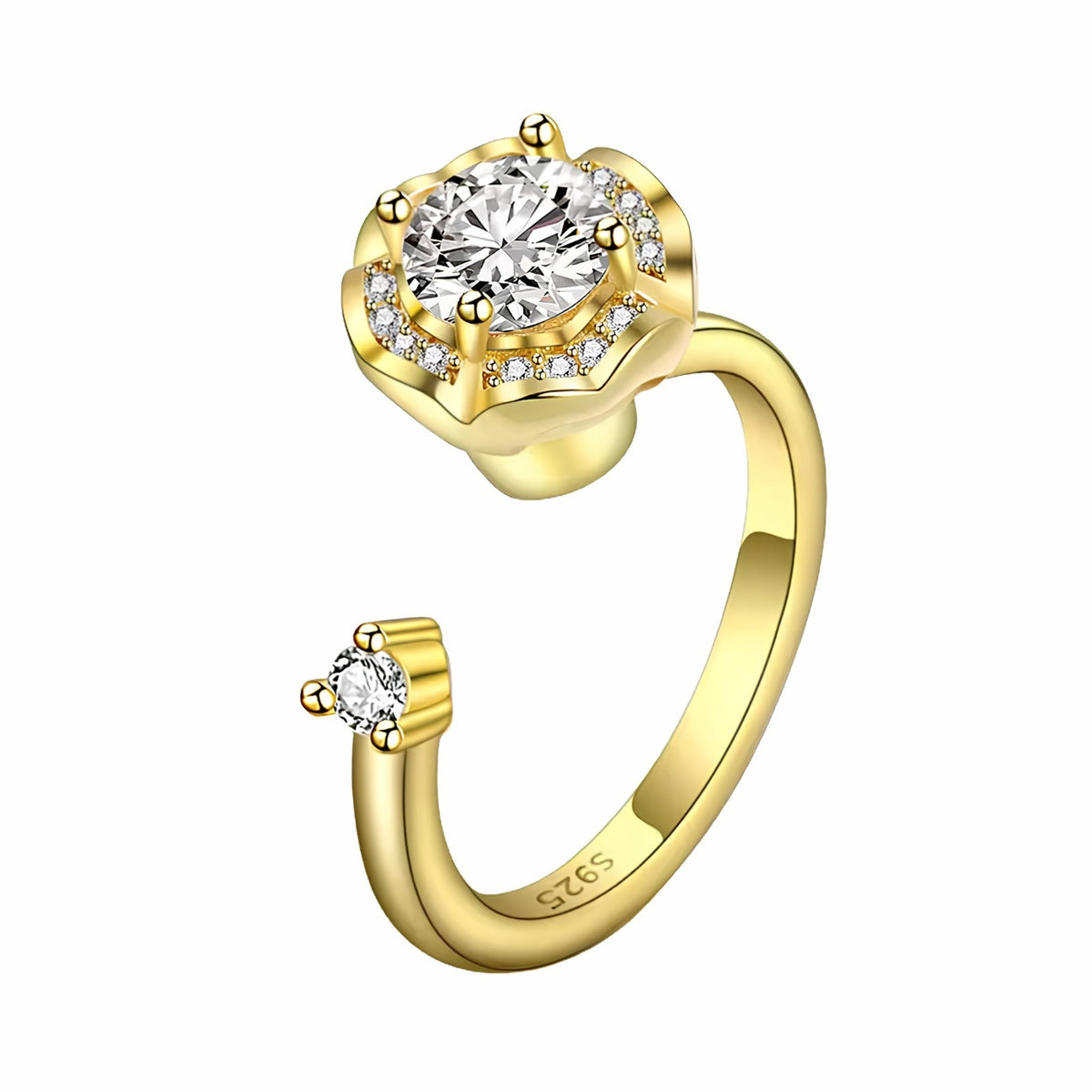Floral Halo Spinner Ring Rotatable Adjustable Open Band Spinning Fidget 1569