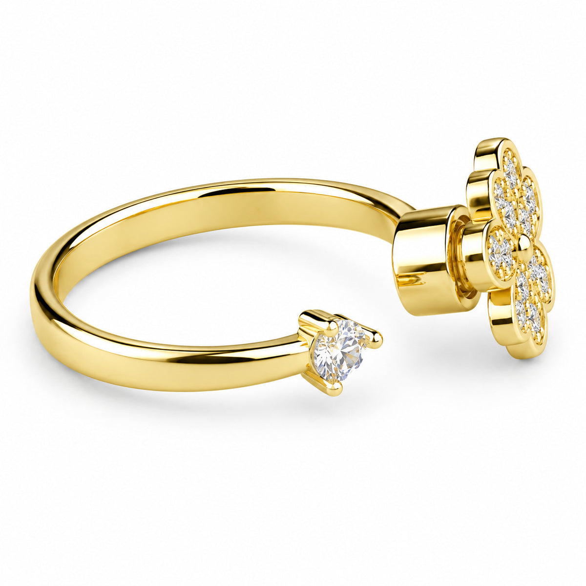 Four Leaf Clover Spinner Ring Rotatable Adjustable Open Ring Pave Zircon 1539