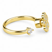 Four Leaf Clover Spinner Ring Rotatable Adjustable Open Ring Pave Zircon 1539
