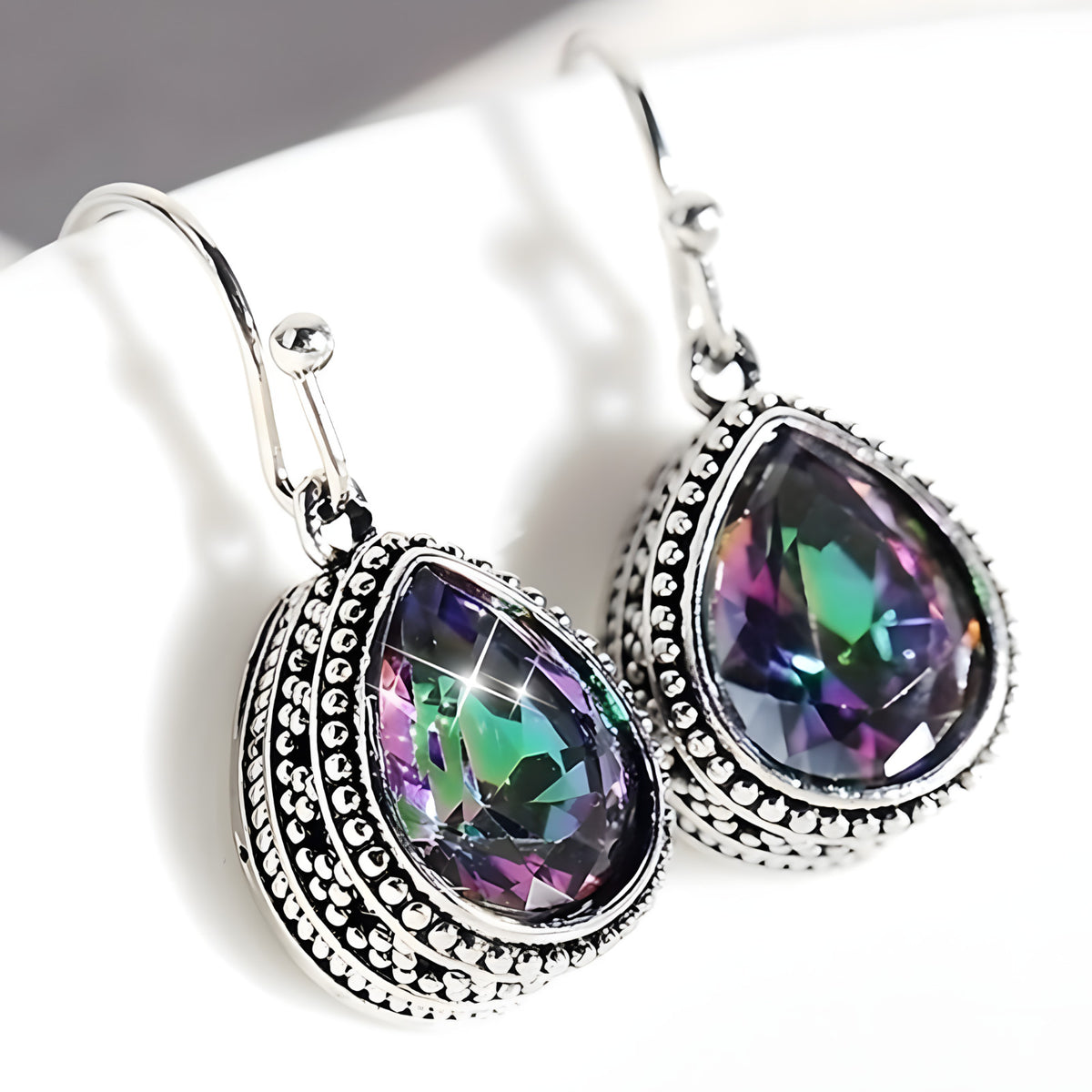 Bohemian Retro Dangle Earrings Women, Copper Alloy Cubic Zirconia Teardrop 551