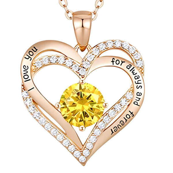 14K Gold Plated Stainless Steel Heart Pendant Necklace with Diamond Accent B288