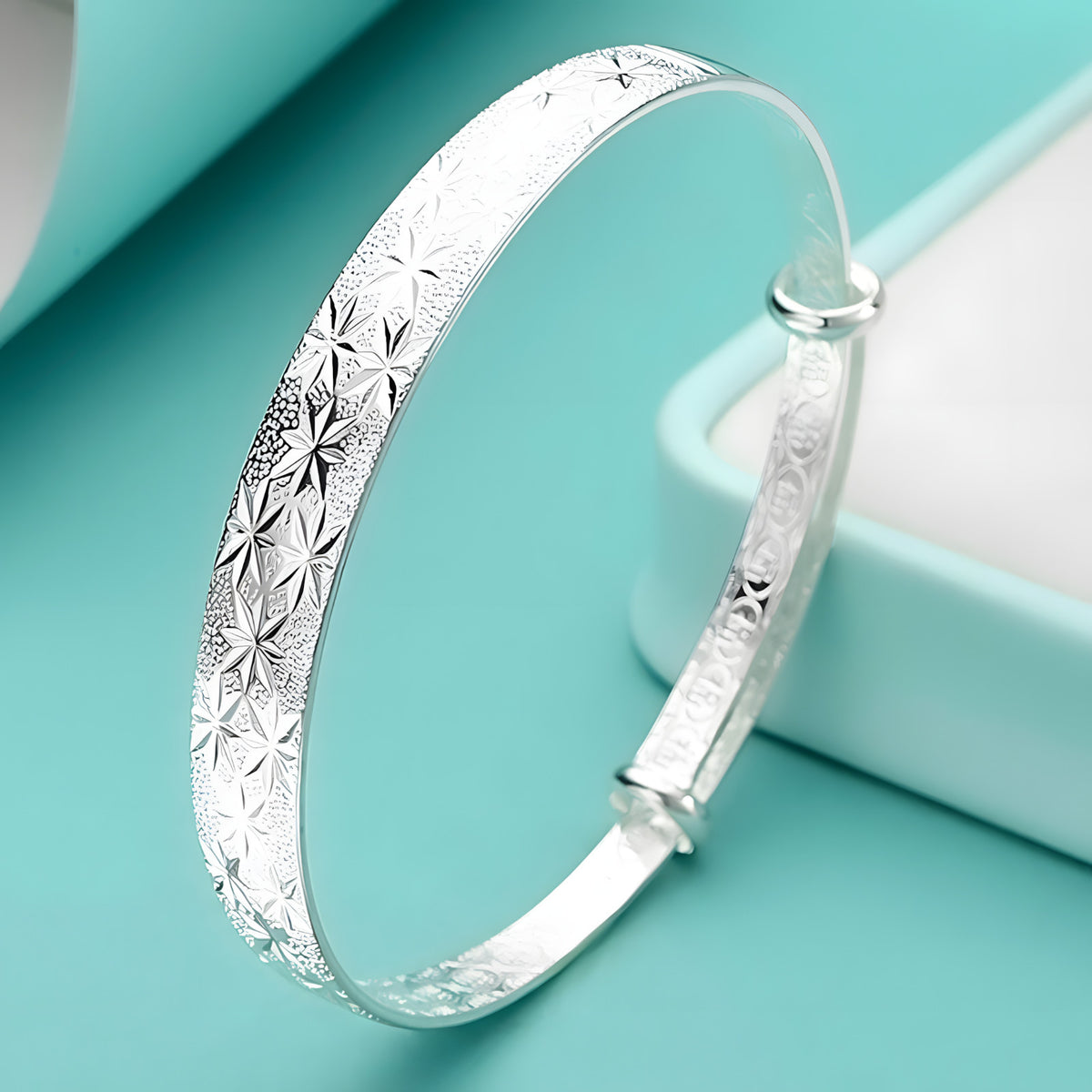 Unified Jewellery Engraved Floral Wide Bangle Adjustable Bracelet Women 1863