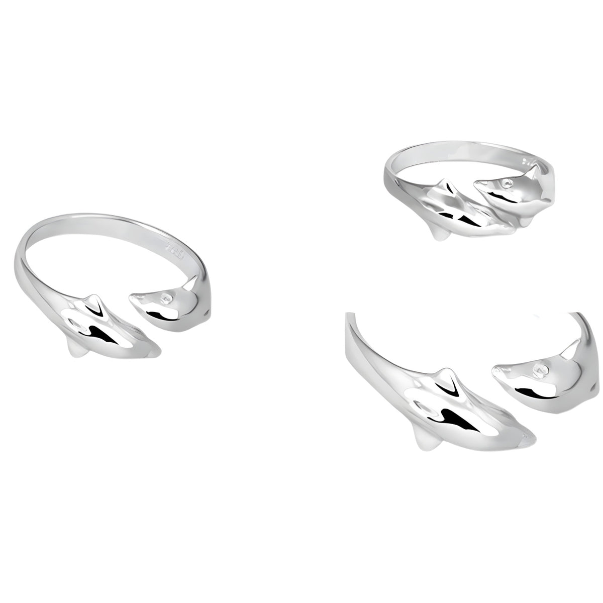 Adjustable Dolphin Ring For Women, Silver Colour Open Ring, Ocean Animal B345