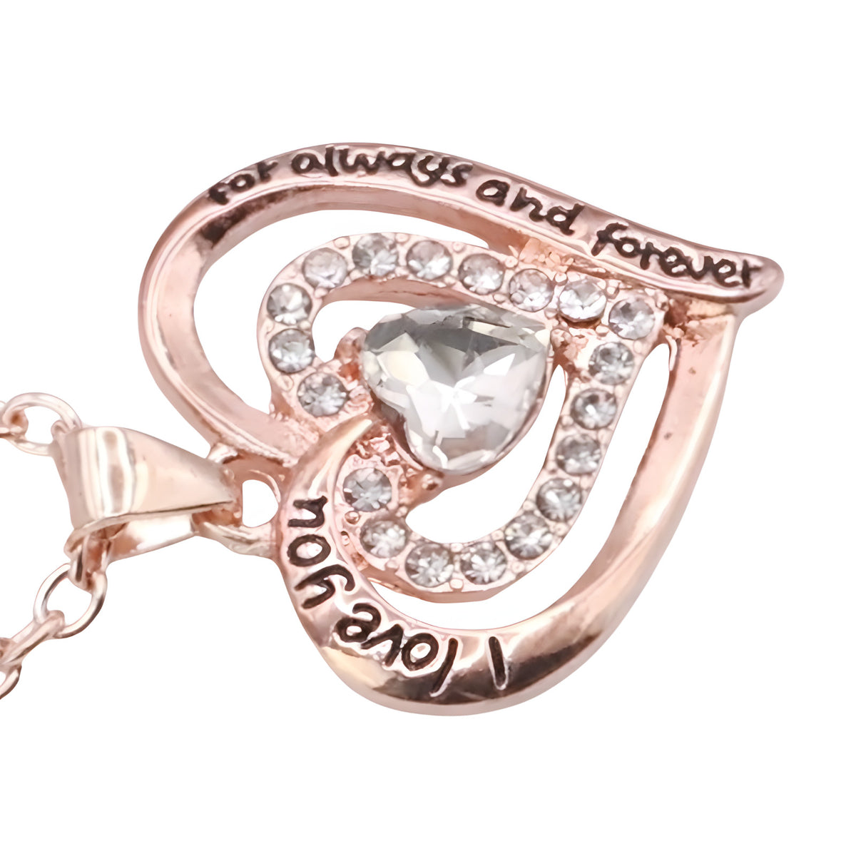 Double Heart Charm Necklace For Women Gold Plated Zinc Alloy Clear Crystal B293