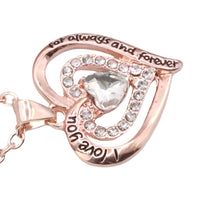 Double Heart Charm Necklace For Women Gold Plated Zinc Alloy Clear Crystal B293