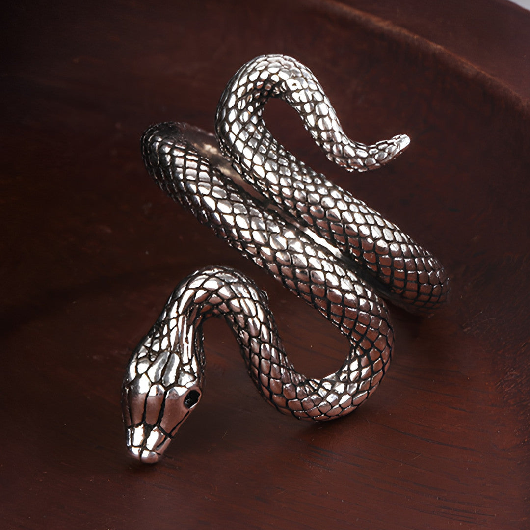 Premium Adjustable Snake Ring for Women, Sculpted Serpent Wrap Band 1875