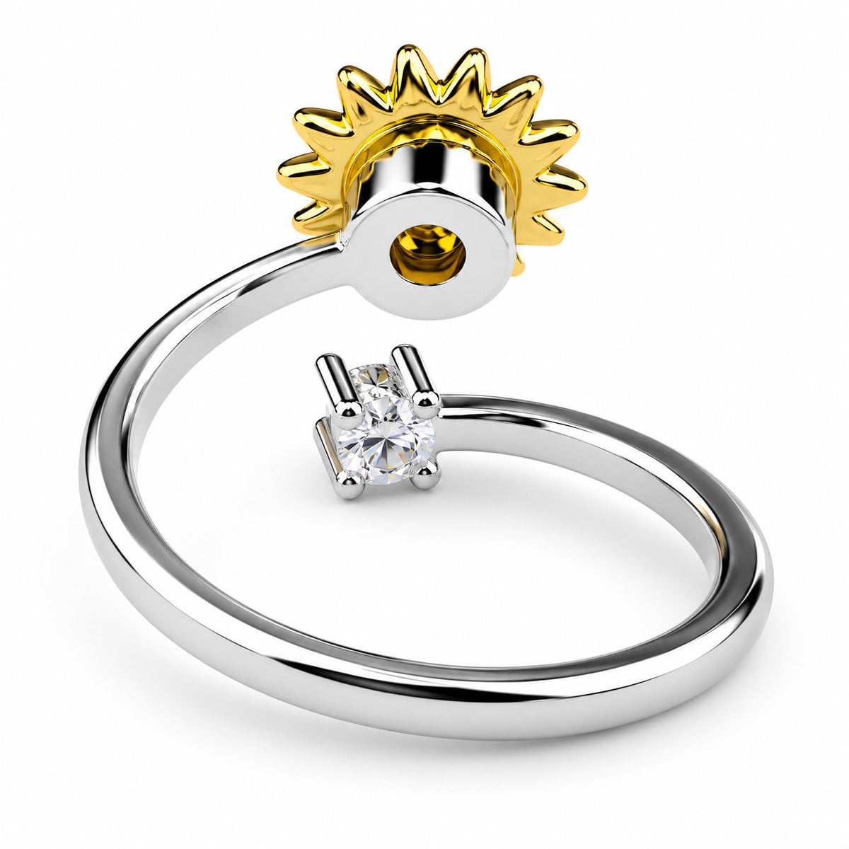 Two Tone Sunflower Ring Gold Silver Floral Spinner Adjustable Open Band 1544