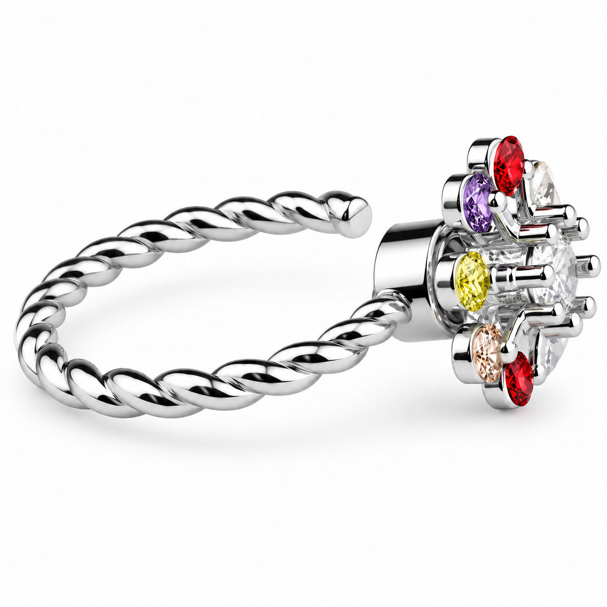 Multicolour Flower Spinner Ring Adjustable Open Band Spinning Rotating 1552