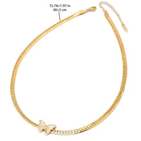 304 Stainless Steel Gold Butterfly Necklace for Women – Elegant White Enamel 756