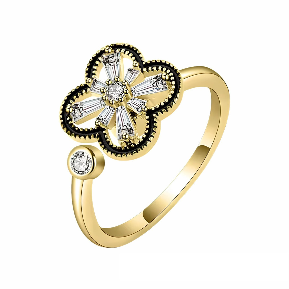 Spinning Flower Clover Ring Rotating Adjustable Fidget Ring Micro Zircon 1540