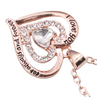 Double Heart Charm Necklace For Women Gold Plated Zinc Alloy Clear Crystal B293