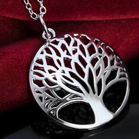 Stainless Steel Tree of Life Necklace for Women – Silver Round Pendant 1100